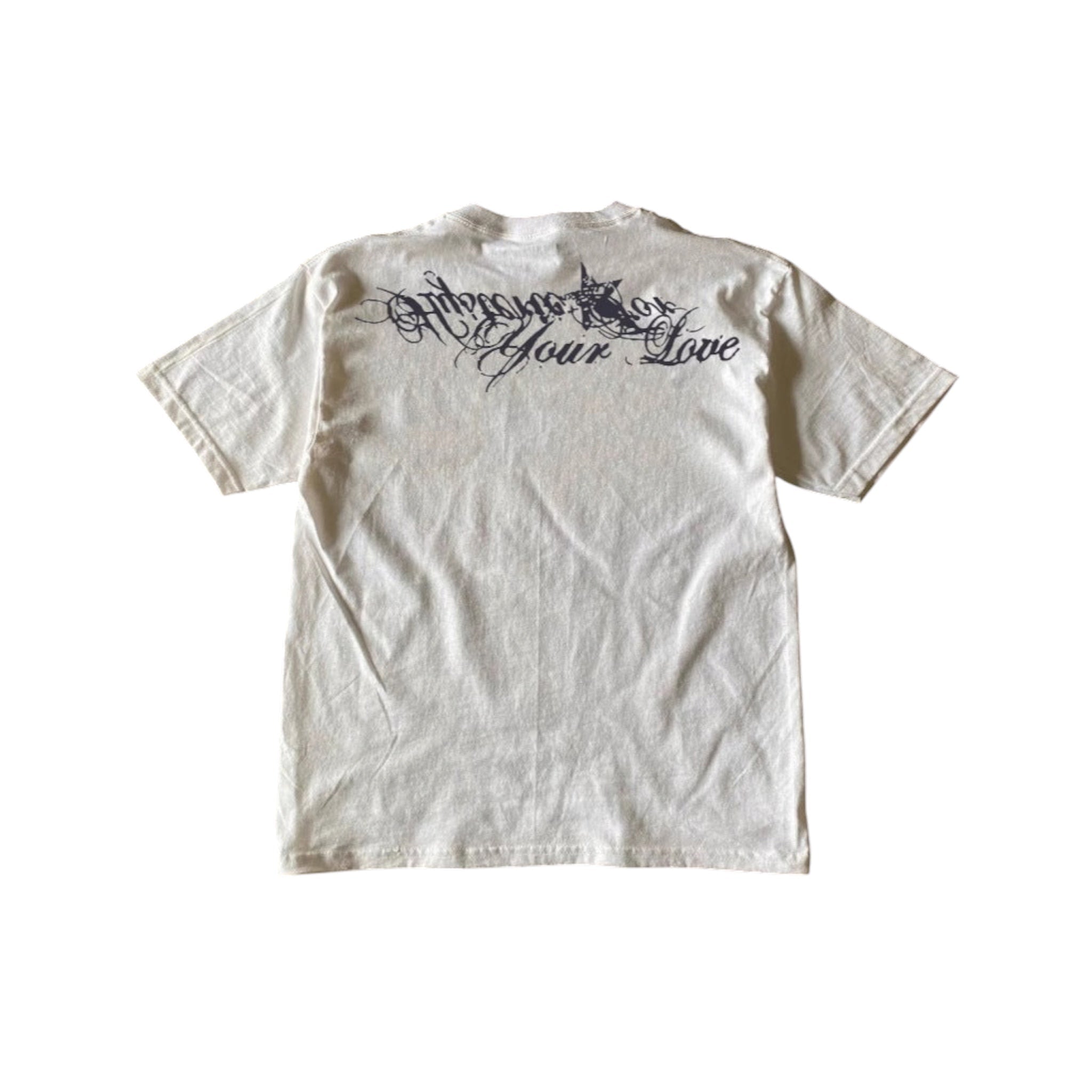 Y2Kk graphic oversized t-shirt with bold front and back tribal prints, loose fit, and heavy cotton fabric