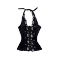 Backless Y2K halter tank top with distressed hole detail in slim fit punk streetwear style