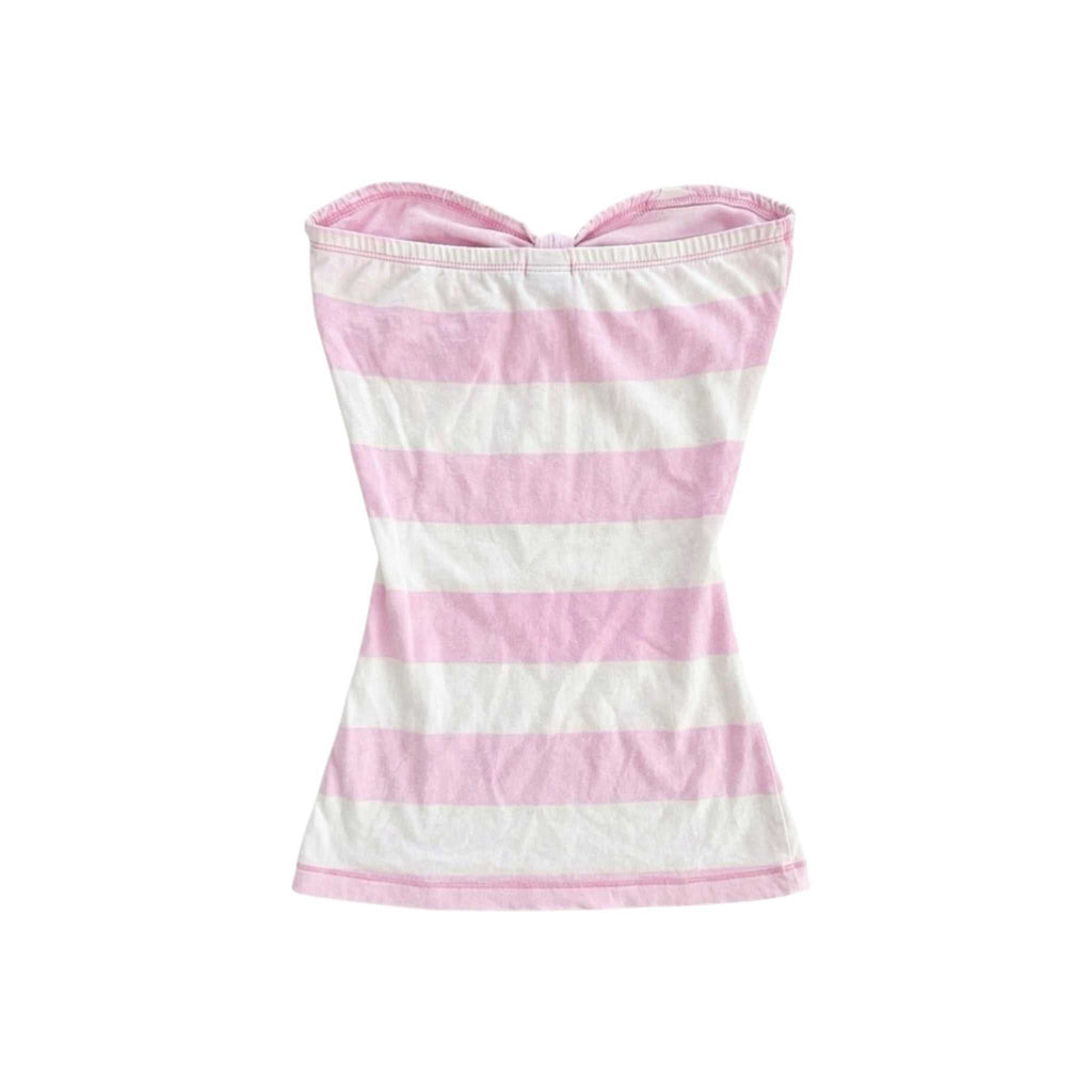 Pink striped bow tube top with front bow detail