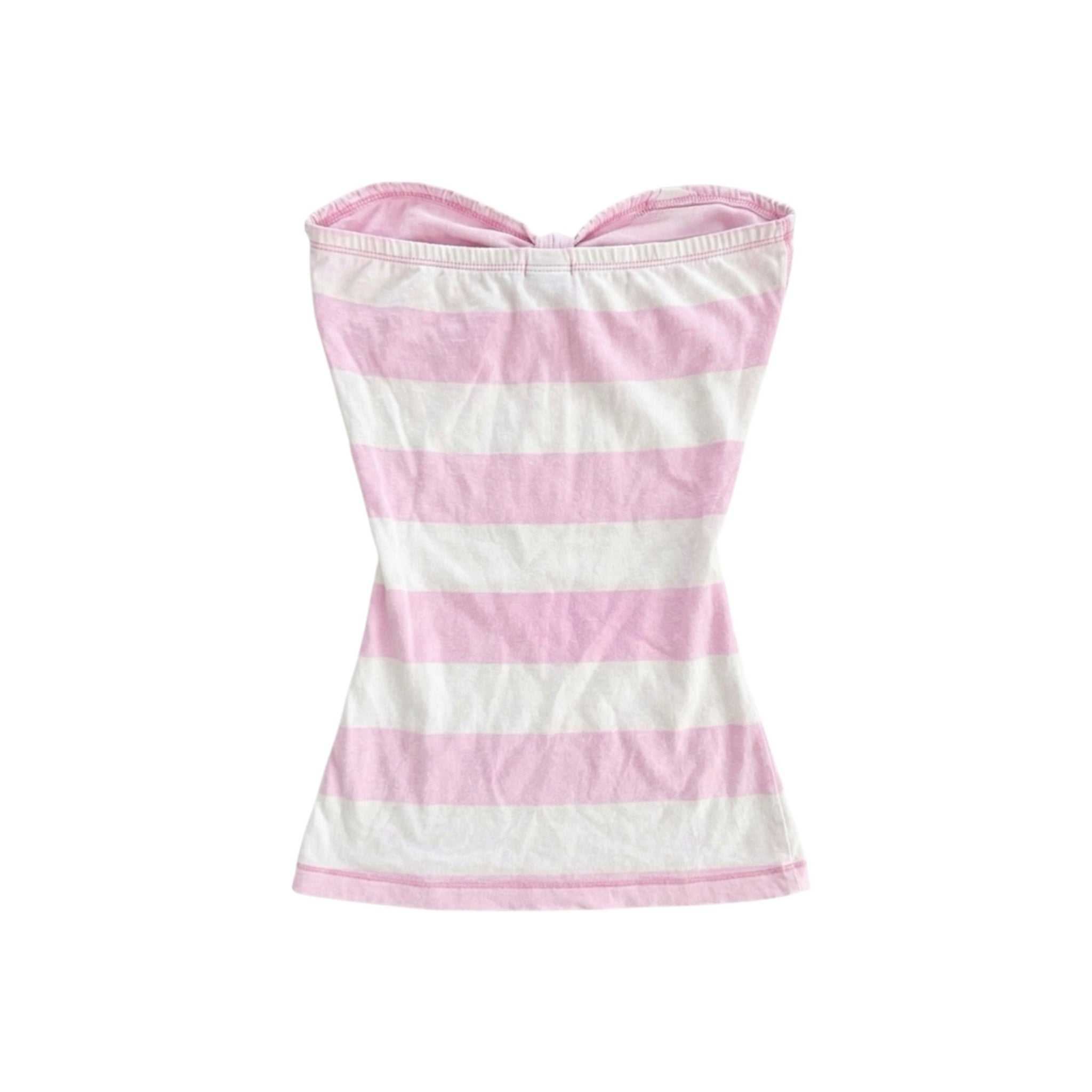 Pink striped bow tube top with front bow detail