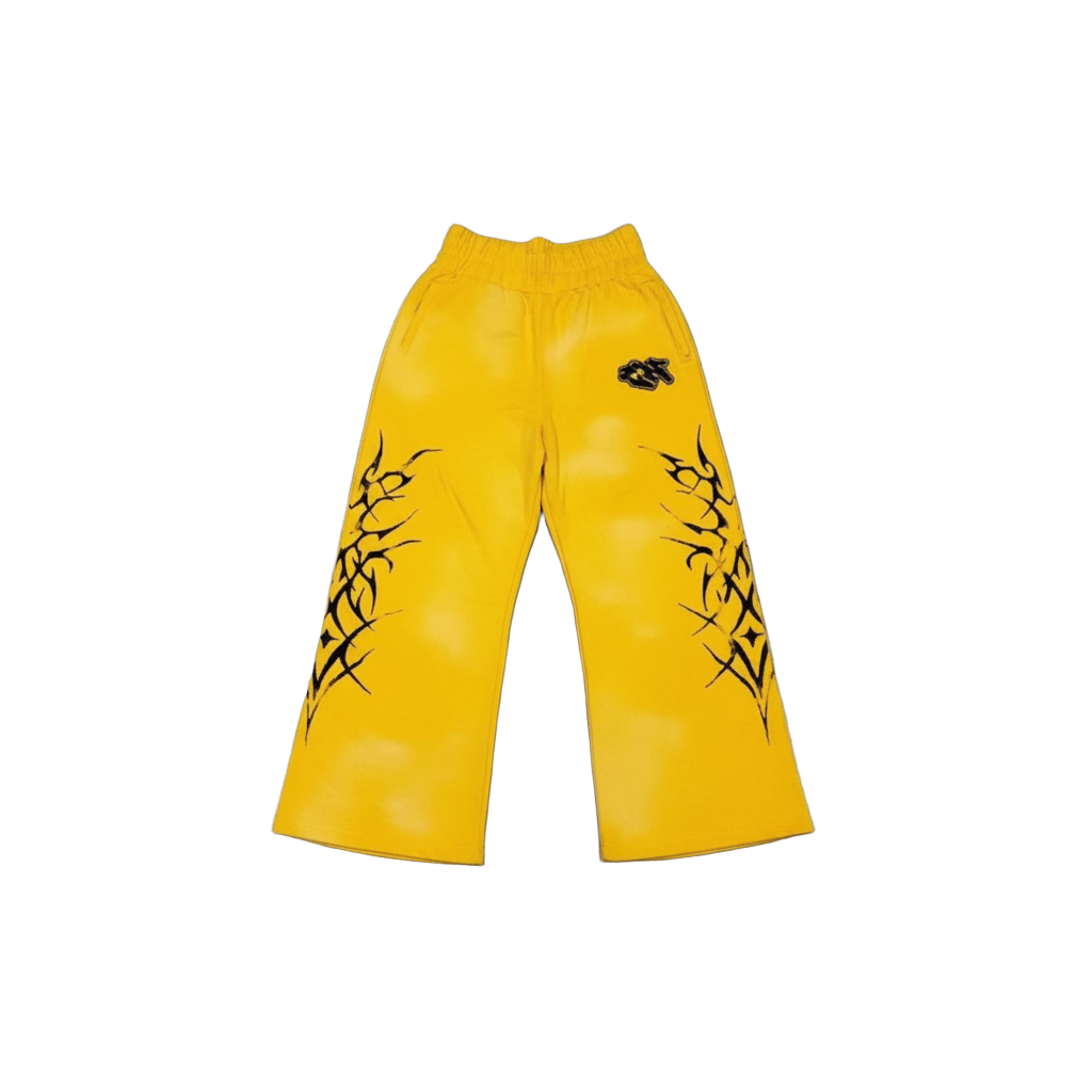 Yellow Cyber-Tribal Wide Leg Sweatpants-Mkcyberr