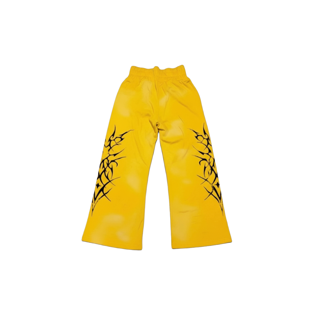 Yellow Cyber-Tribal Wide Leg Sweatpants-Mkcyberr
